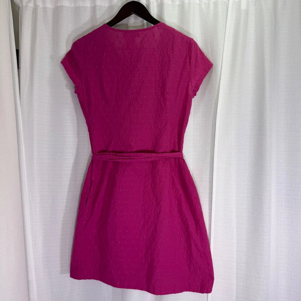 Tabitha Anthropologie Ruffle Swiss Dot Dress Women 12 Pink Cotton Belted - Picture 6 of 14